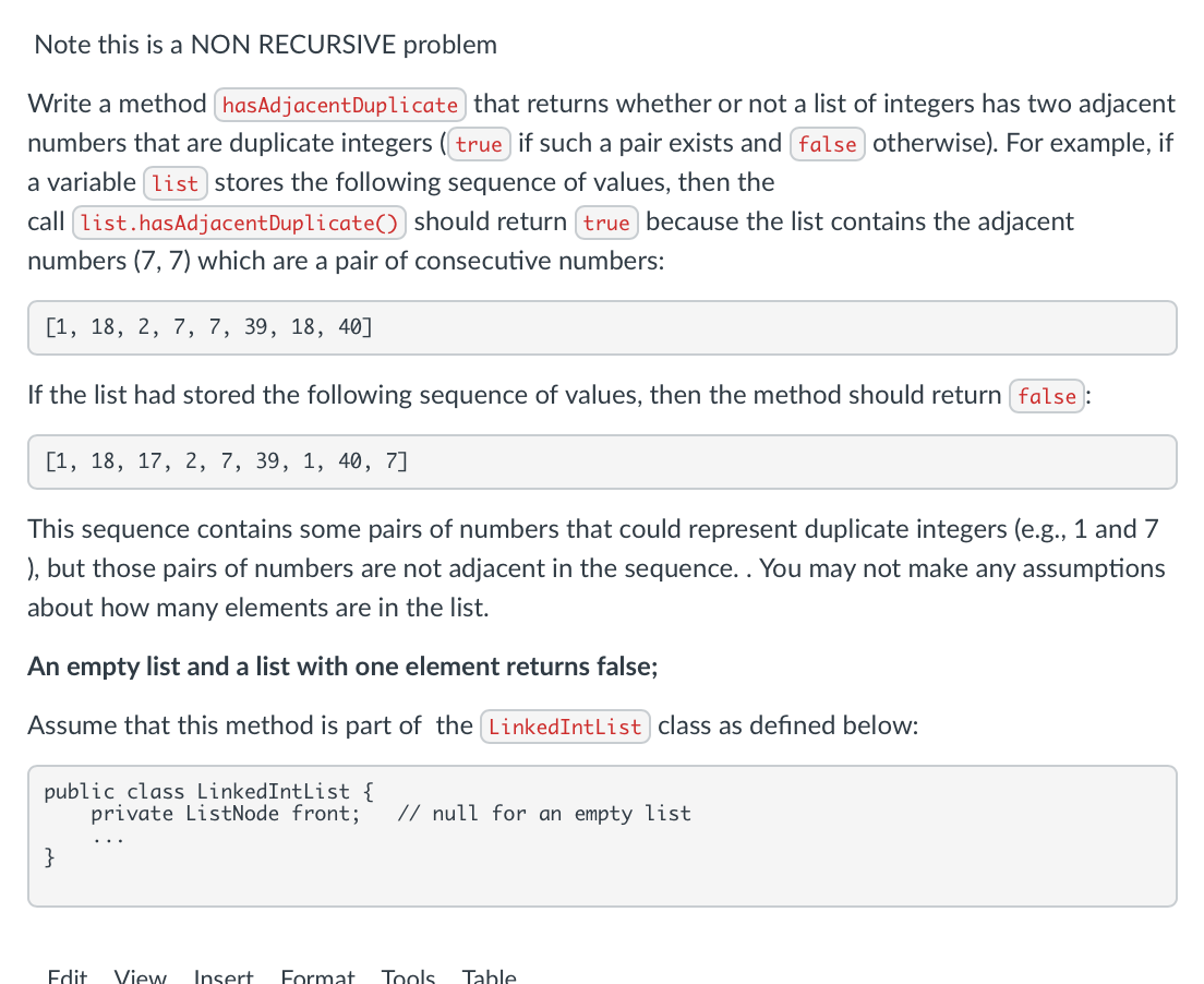 Solved Note this is a NON RECURSIVE problem Write a method | Chegg.com