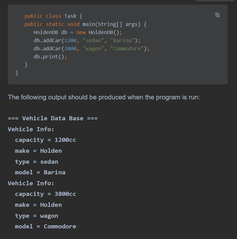 Solved 1. Add a class called VehicleDB which can store up to | Chegg.com