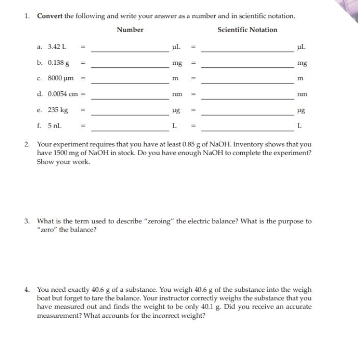 Solved 1. Convert the following and write your answer as a | Chegg.com