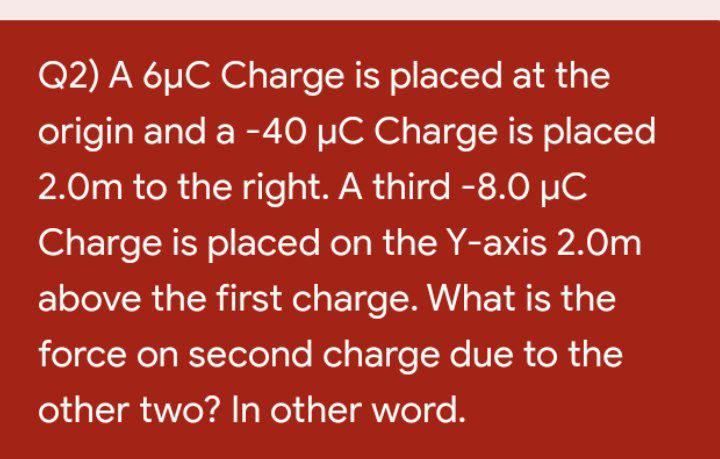 Solved Q2) A 6uC Charge is placed at the origin and a -40 uC | Chegg.com