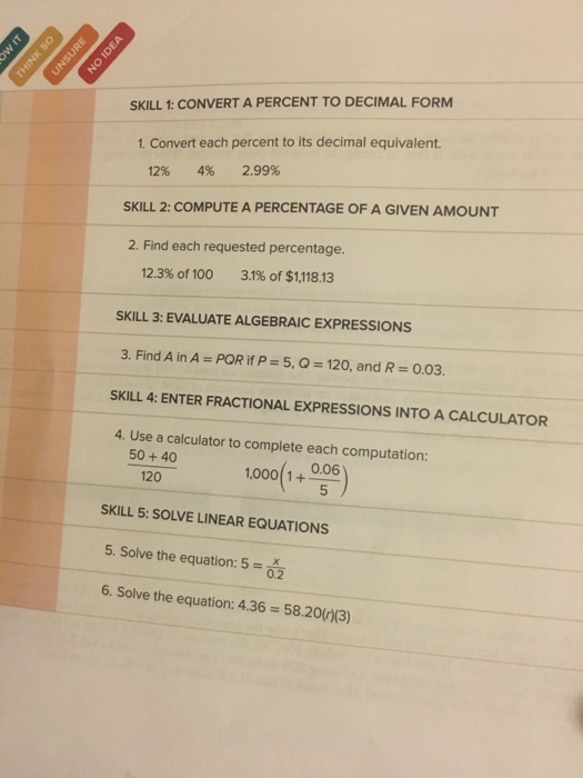 Solved SKILL 1: CONVERT A PERCENT TO DECIMAL FORM 1. Convert | Chegg.com