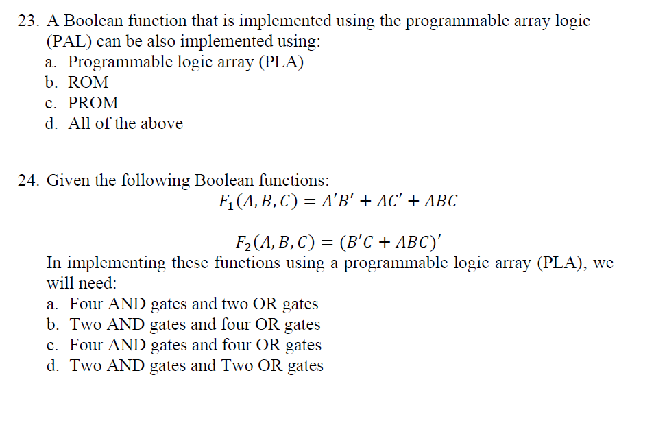 Solved 23. A Boolean function that is implemented using the | Chegg.com