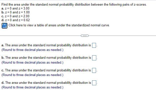 Solved Find The Area Under The Standard Normal Probability | Chegg.com