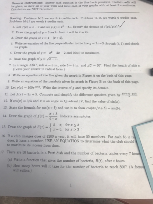 Solved General Instructions: Answer each question in the | Chegg.com