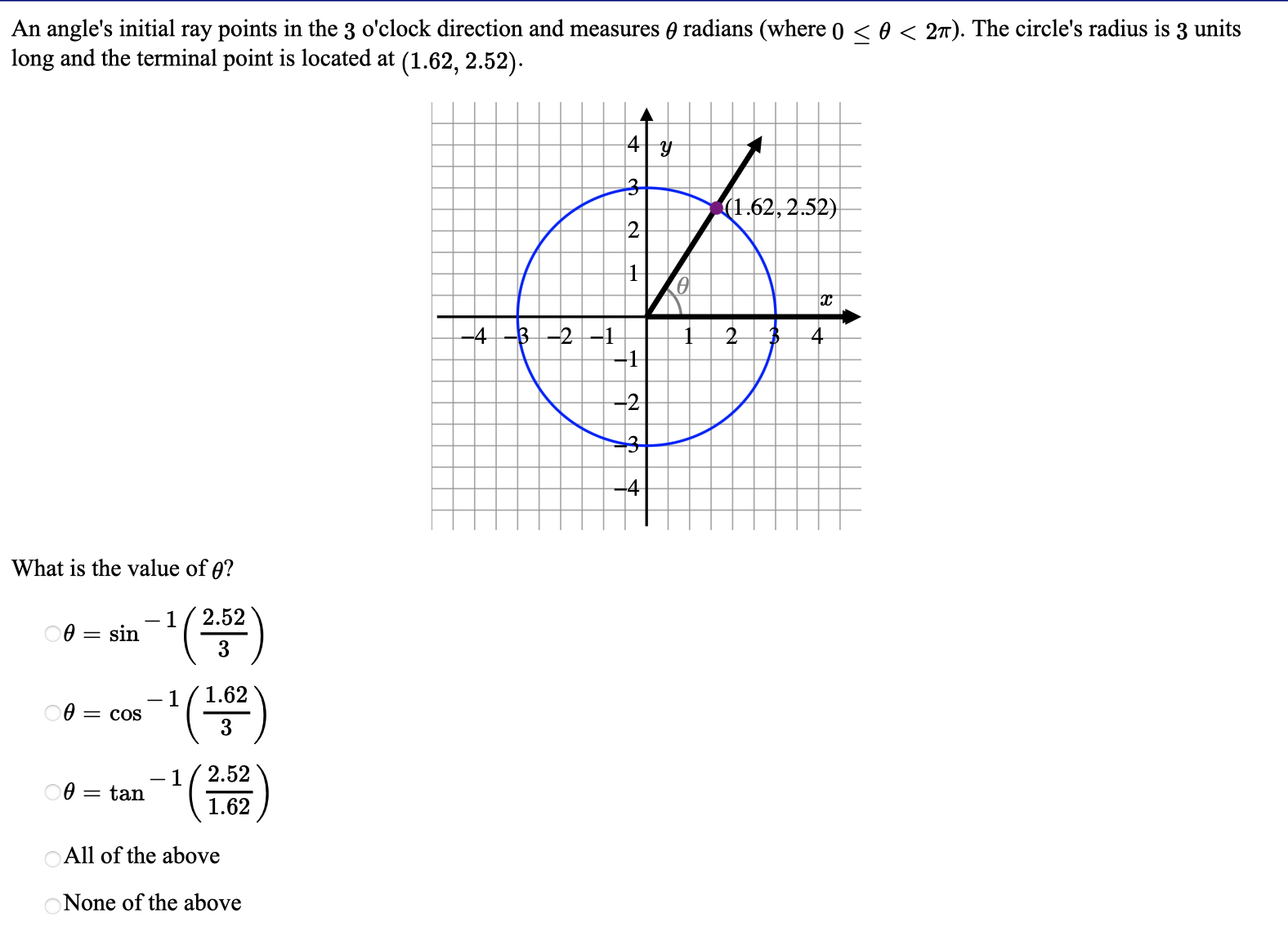 Solved An angle's initial ray points in the 3 o'clock | Chegg.com