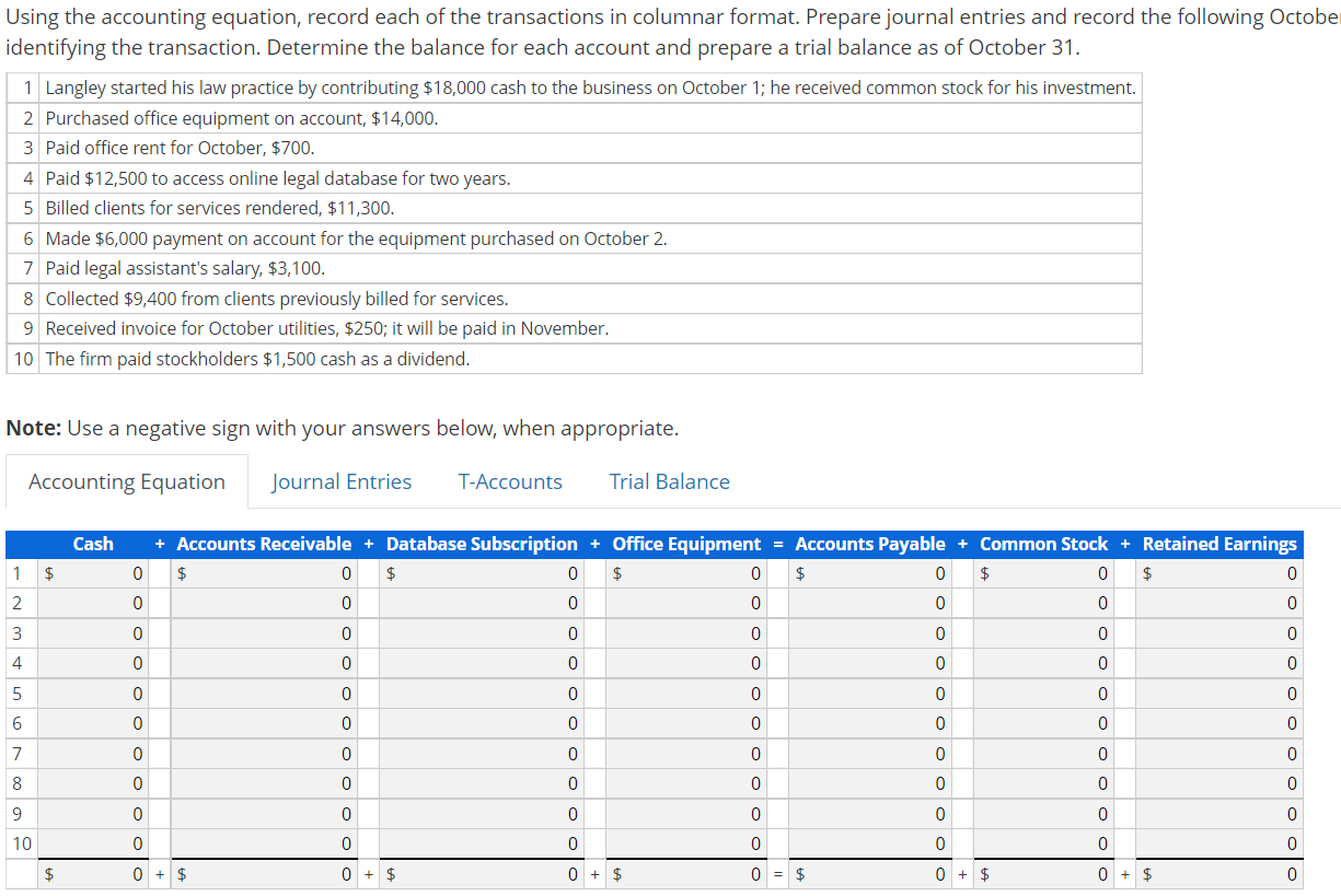 Solved Using the accounting equation, record each of the