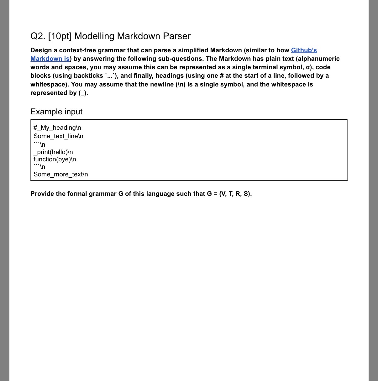 Solved Q2. [10pt] ﻿Modelling Markdown Parser Design a | Chegg.com