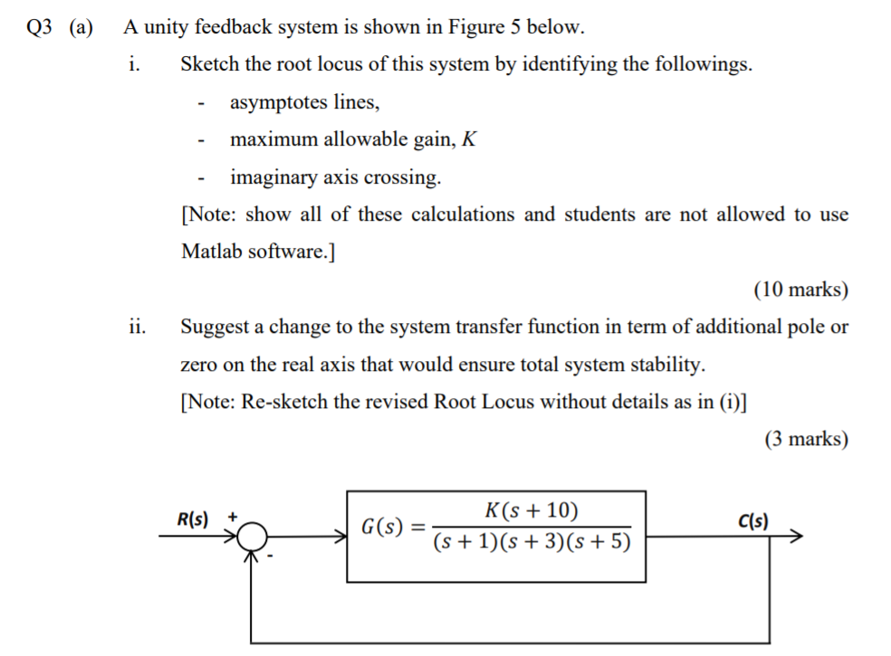 Solved Q3 (a) A unity feedback system is shown in Figure 5