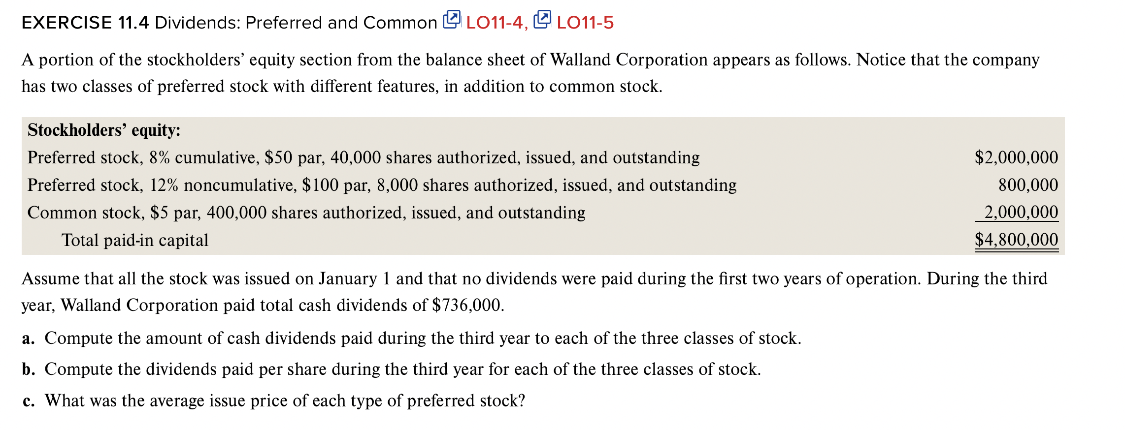 Solved EXERCISE 11.4 Dividends Preferred and Common