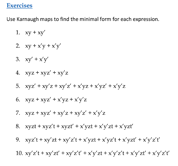 Solved Exercises Use Karnaugh Maps To Find The Minimal Form