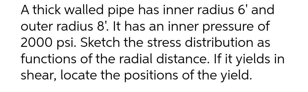 Solved A thick walled pipe has inner radius 6' and outer | Chegg.com