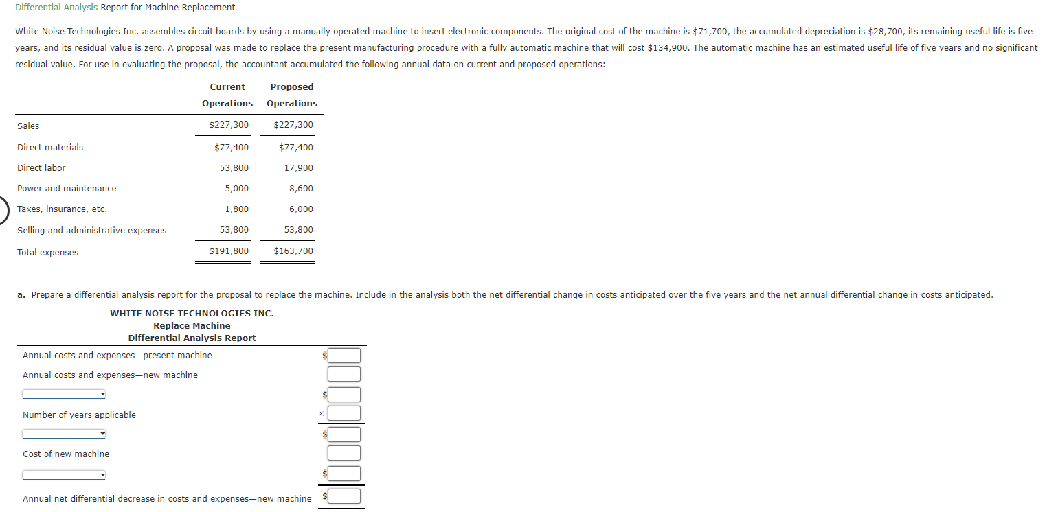 Solved residual value. For use in evaluating the proposal, | Chegg.com