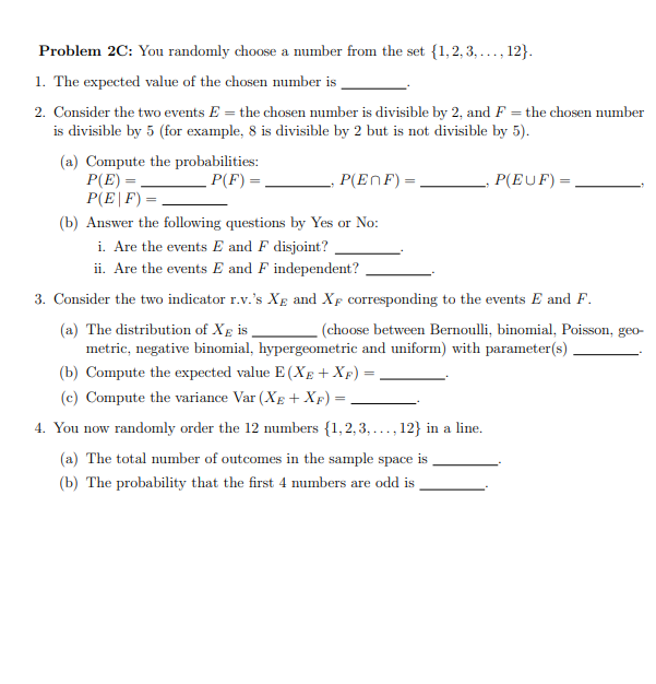 Solved Problem 2C: You randomly choose a number from the set | Chegg.com