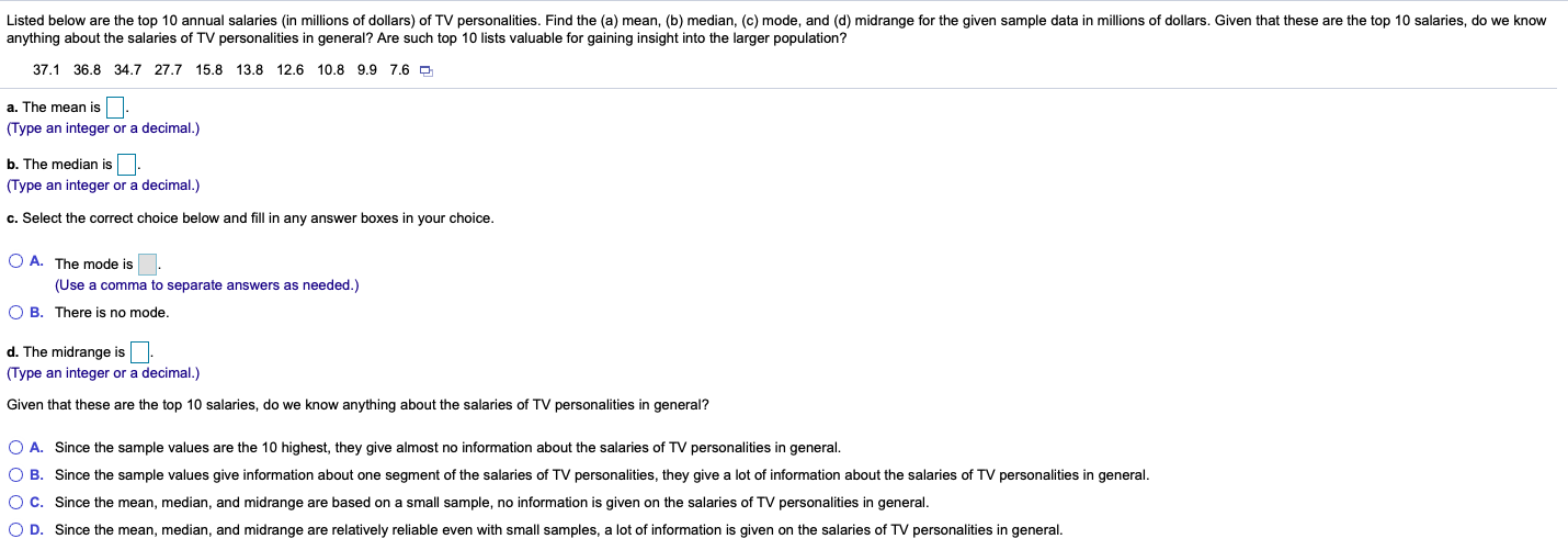 Solved Listed below are the top 10 annual salaries (in