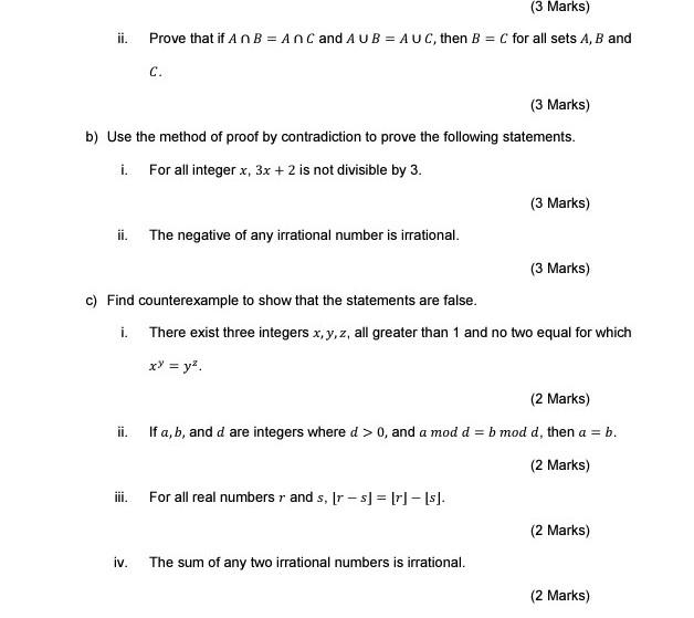 Solved ii. Prove that if A∩B=A∩C and A∪B=A∪C, then B=C for | Chegg.com