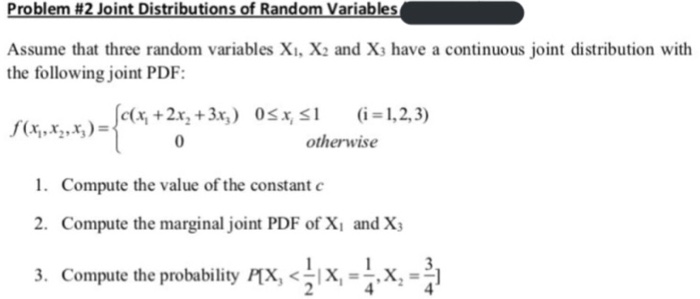 Solved Problem #2 Joint Distributions Of Random Variables | Chegg.com