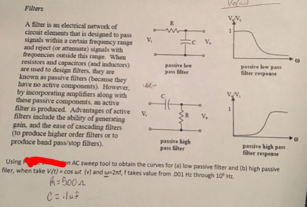 Solved Filters A filter is an electrical network of circuit | Chegg.com