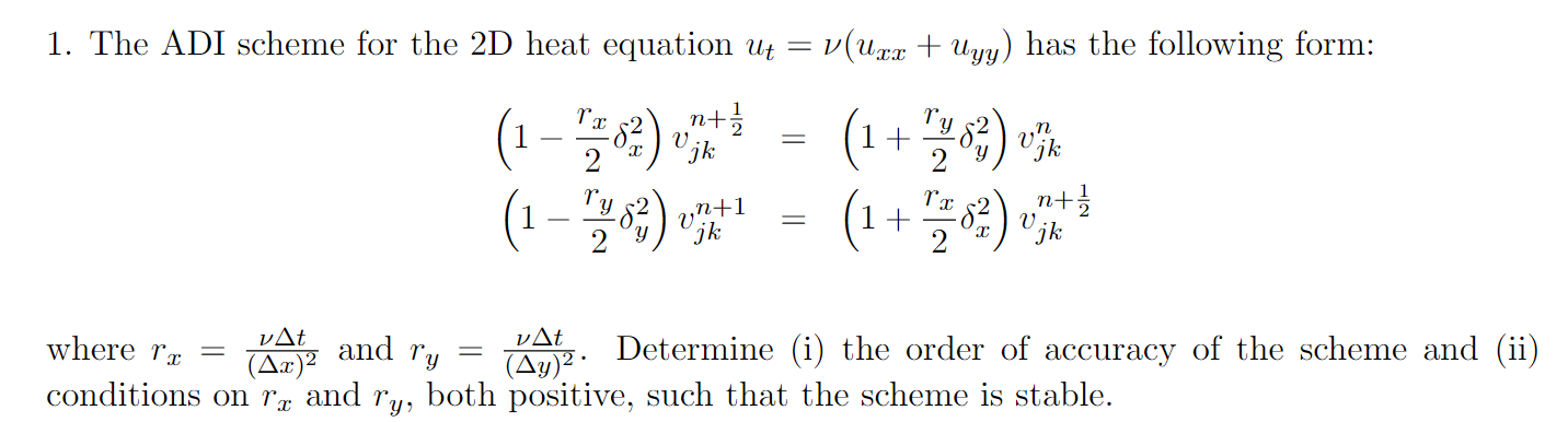 Solved 1. The ADI scheme for the 2D heat equation | Chegg.com