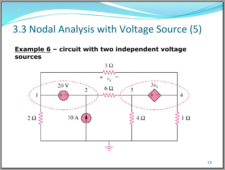 Solved 3.3 Nodal Analysis with Voltage Source (5) Example 6 | Chegg.com