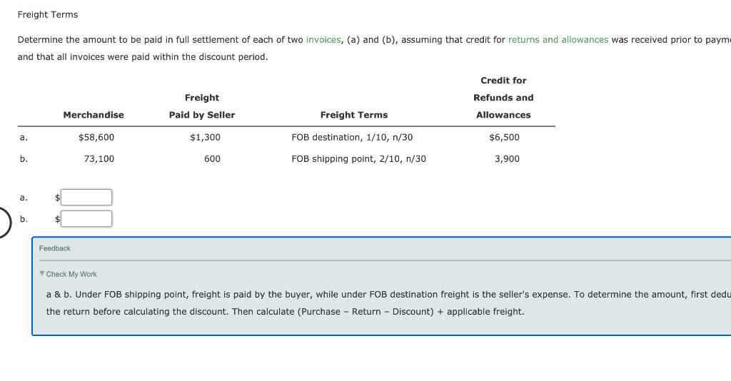 Solved Freight Terms Determine The Amount To Be Paid In Full | Chegg.com