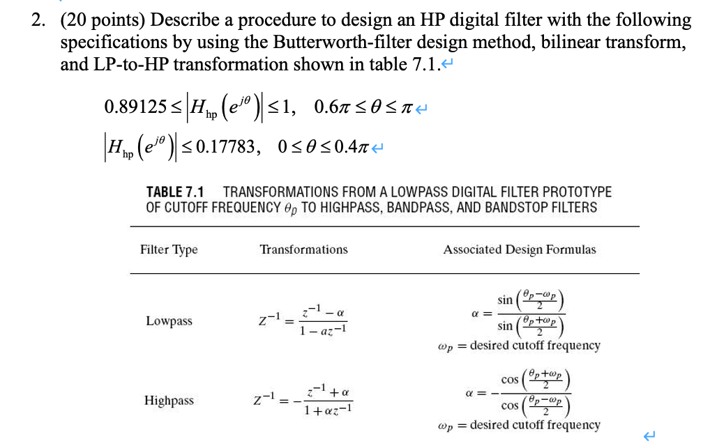 Solved 2. (20 points) Describe a procedure to design an HP | Chegg.com