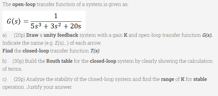 Solved The open-loop transfer function of a system is given | Chegg.com
