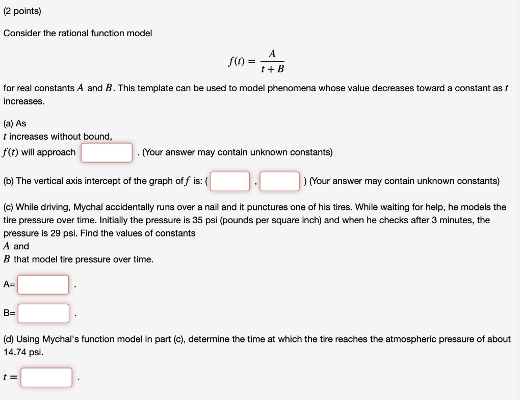 Solved (2 points) Consider the rational function model A | Chegg.com