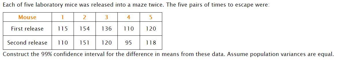 Solved Each of five laboratory mice was released into a maze | Chegg.com