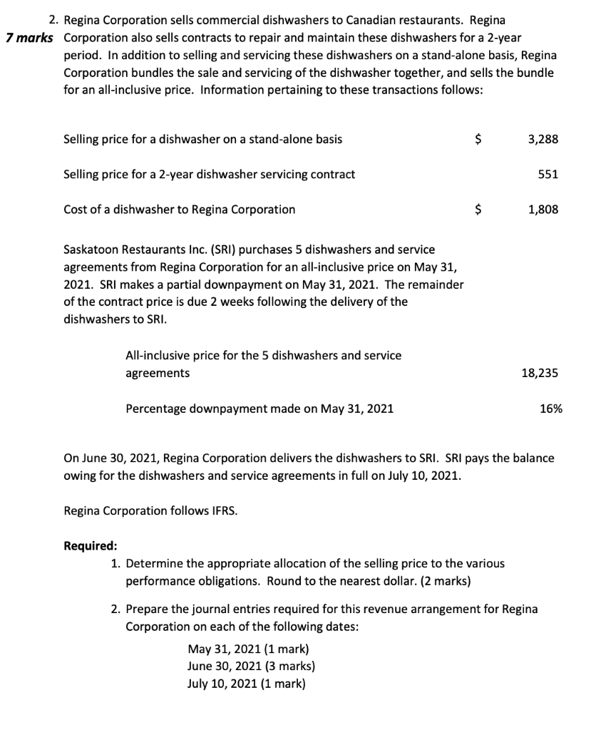 Solved 2. Regina Corporation sells commercial dishwashers to
