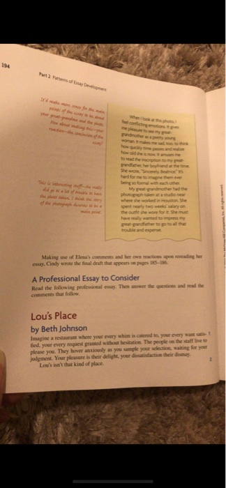 what is the thesis of lous place by beth johnson