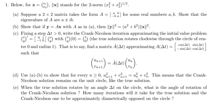 1. Below, for x = ()), ||*|| stands for the 2-norm | Chegg.com