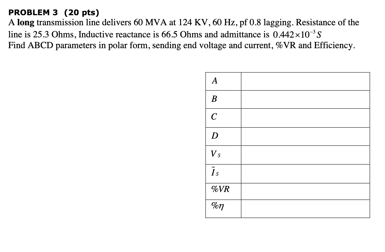 Solved PROBLEM 3 (20 pts) A long transmission line delivers | Chegg.com