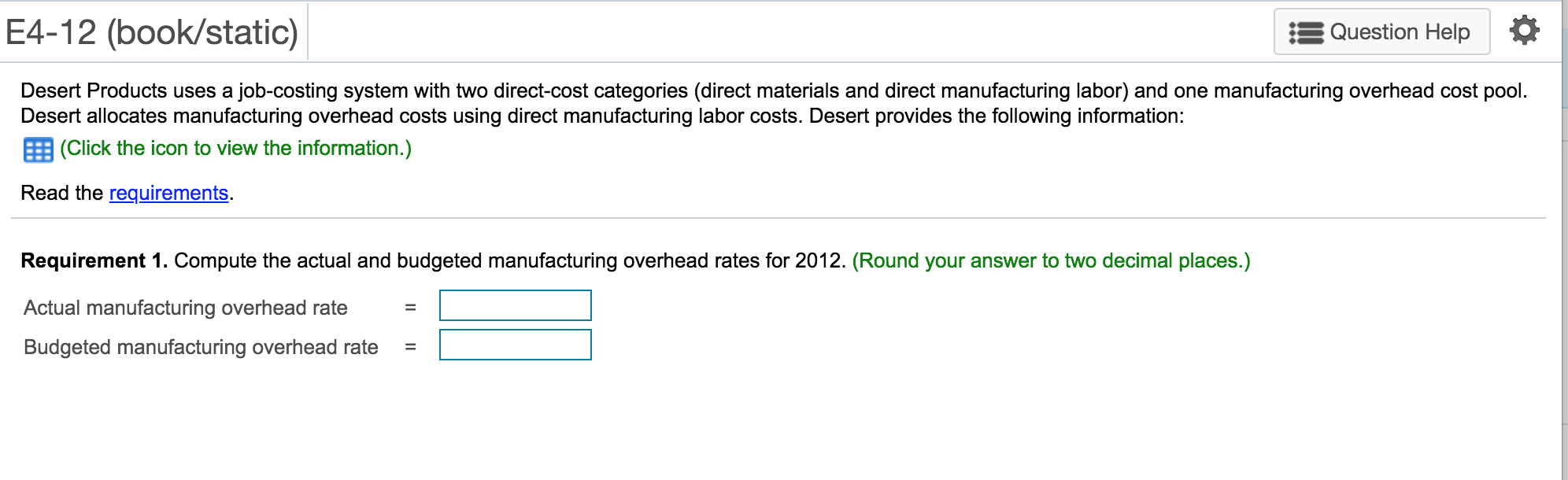 Solved E4-12 (book/static) Question Help Desert Products | Chegg.com