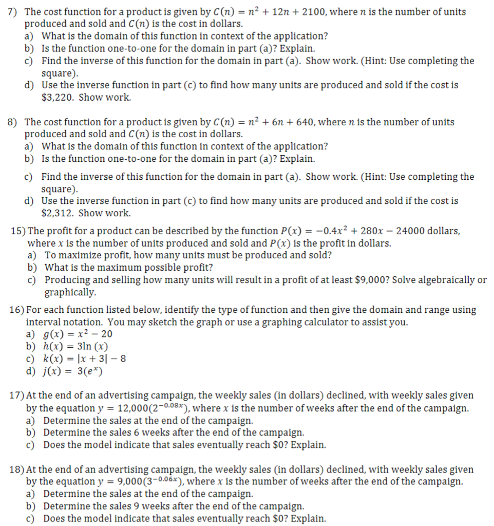 Solved 7) The cost function for a product is given by C(n) | Chegg.com
