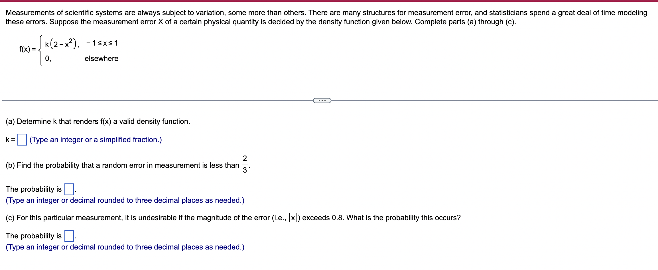 Solved these errors. Suppose the measurement error X of a | Chegg.com