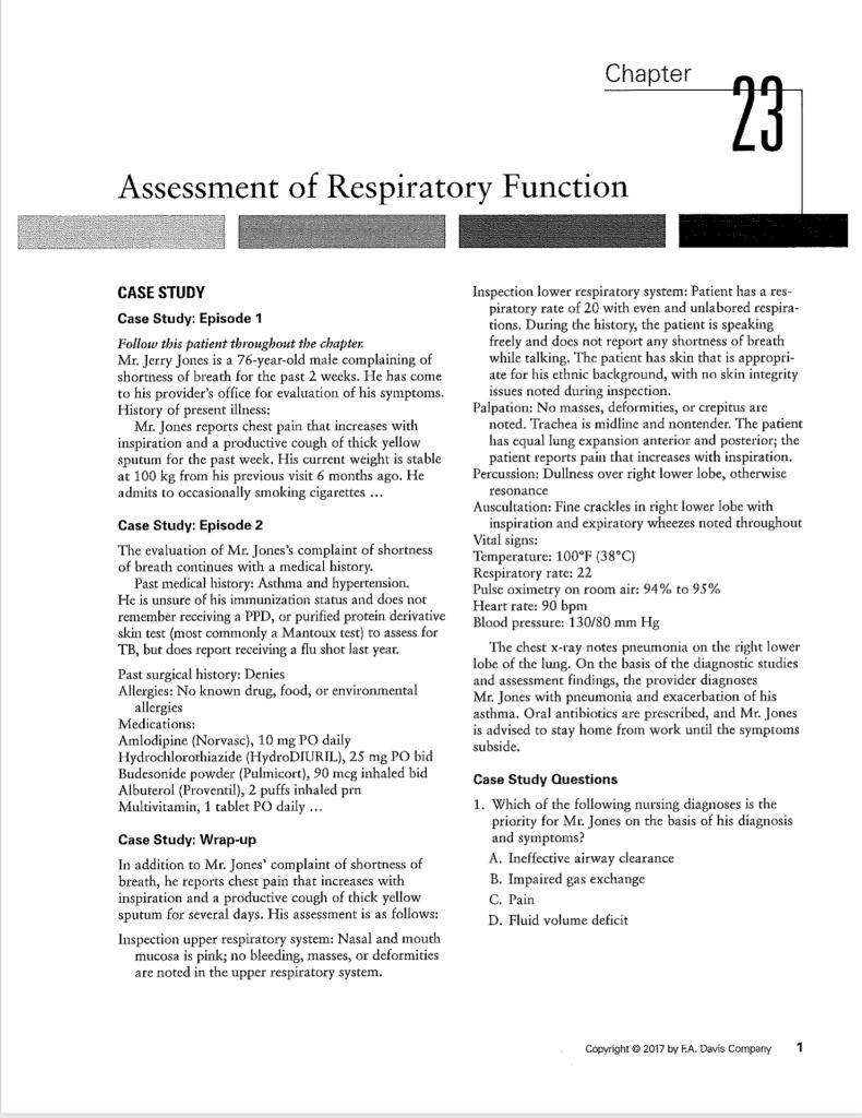 Solved Chapter 23 Assessment of Respiratory Function CASE | Chegg.com