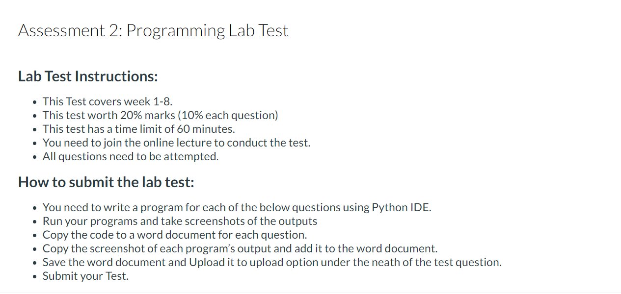 Lab Test Instructions This Test covers week 18.