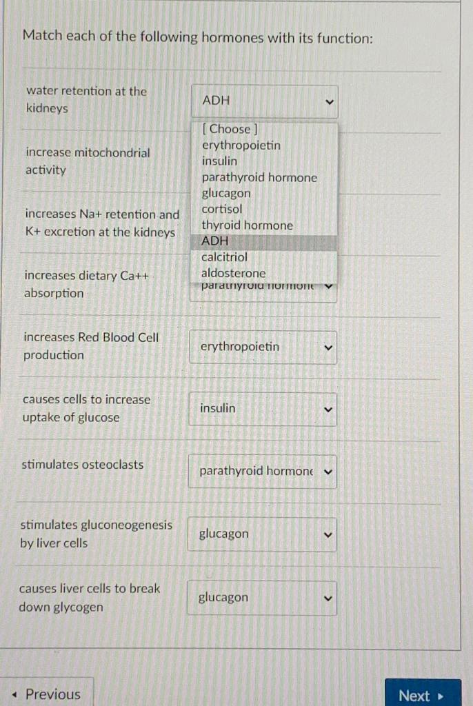 Solved Match each of the following hormones with its | Chegg.com