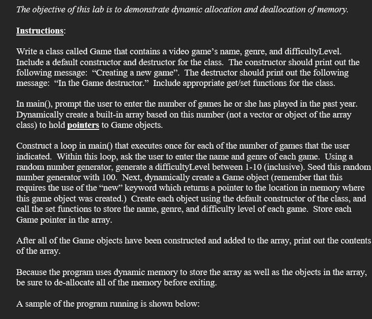 Solved I'm struggling after all of the Game objects have | Chegg.com