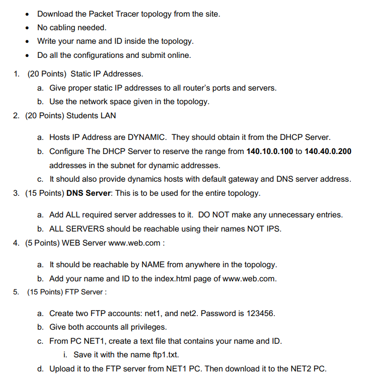 Download the Packet Tracer topology from the site. | Chegg.com