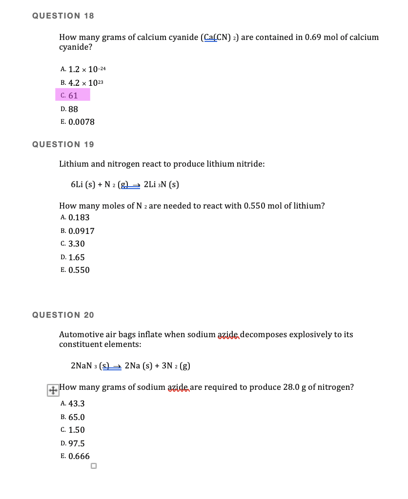 Solved Question 18 How Many Grams Of Calcium Cyanide Ca Cn Chegg Com