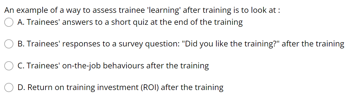 Solved An example of a way to assess trainee 'learning' | Chegg.com