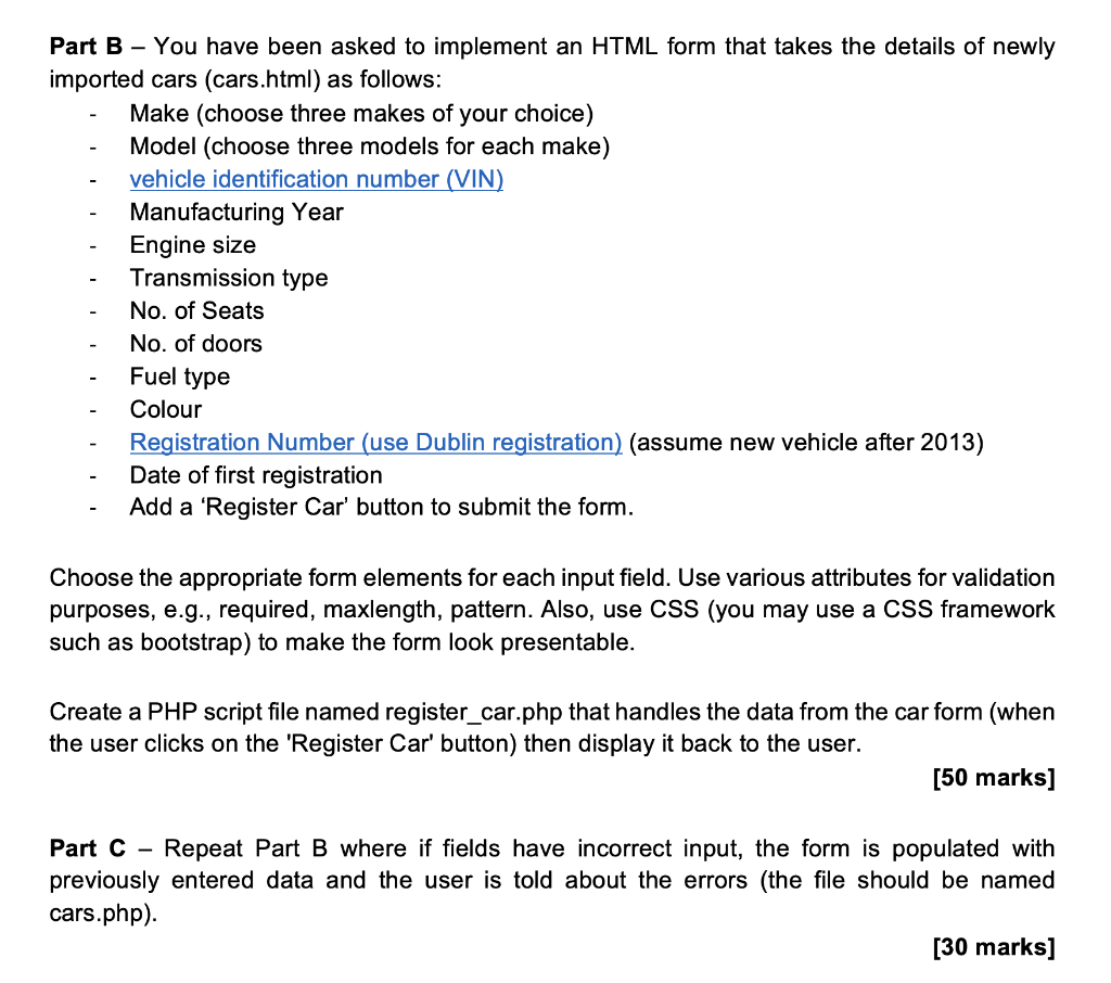 Solved Part B - You have been asked to implement an HTML | Chegg.com