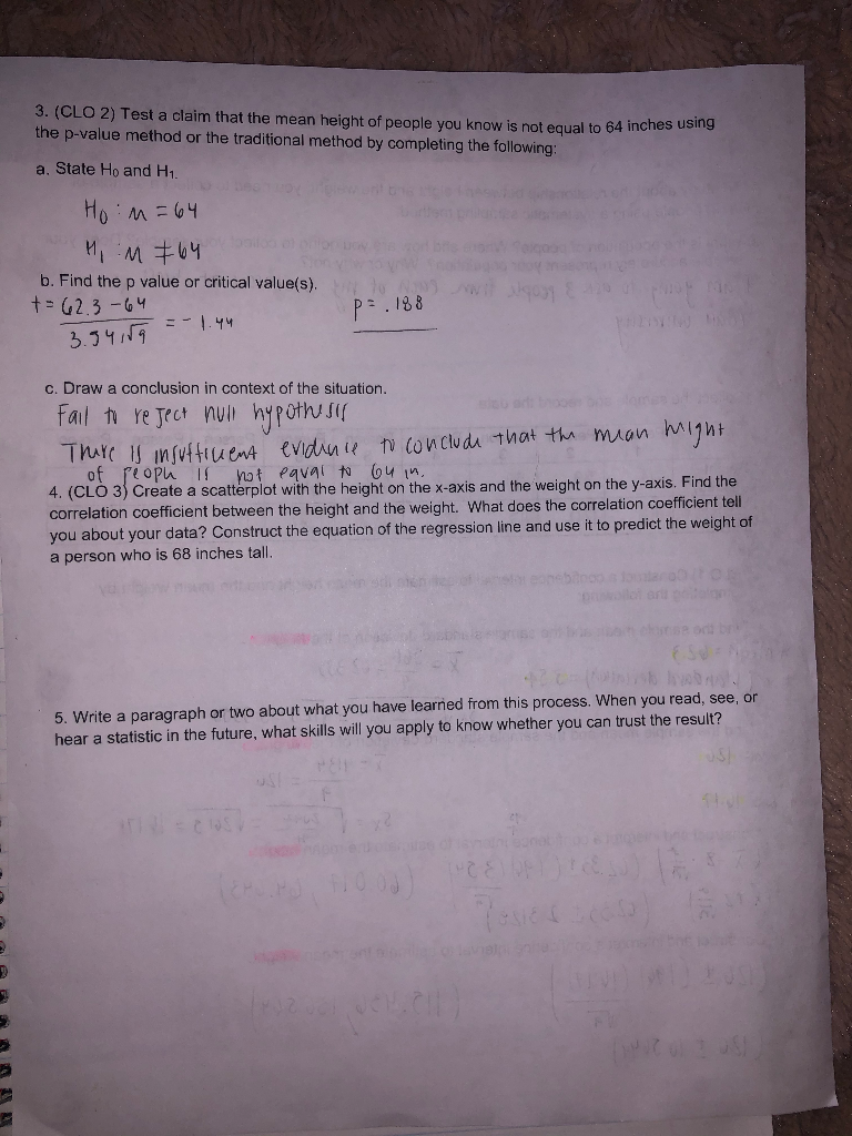 Solved 3 Clo 2 Test A Claim That The Mean Height Of Pe Chegg Com