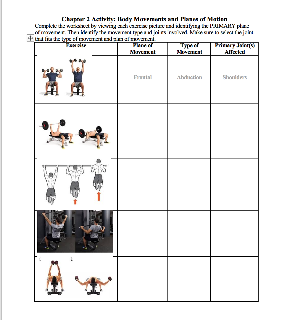 Solved Chapter 25 Activity: Body Movements and Planes of  Chegg.com Intended For Joints And Movement Worksheet