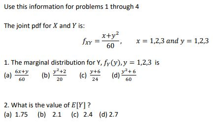 Solved Use this information for problems 1 through 4 The | Chegg.com
