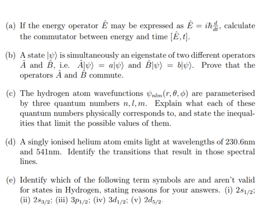 A If The Energy Operator E May Be Expressed As E Chegg Com