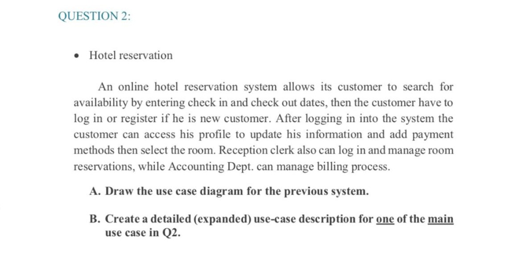 Solved: QUESTION 2: Hotel Reservation An Online Hotel Rese... | Chegg.com