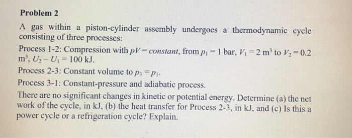 Solved Problem 2 A Gas Within A Piston-cylinder Assembly | Chegg.com