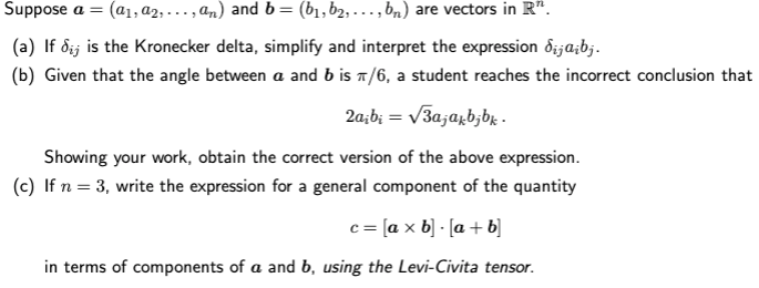 Solved Suppose A=(a1,a2,…,an) And B=(b1,b2,…,bn) Are Vectors | Chegg.com